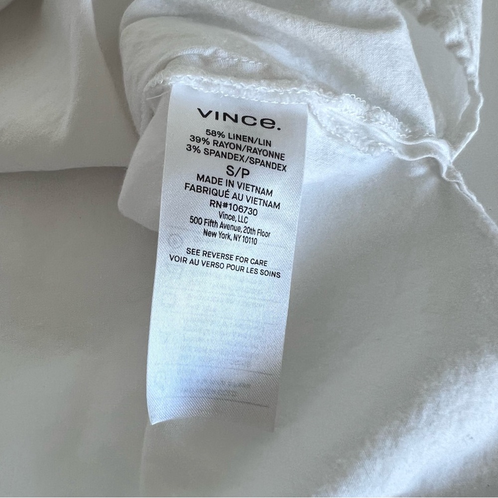 Vince‎ Women's Short Sleeve Linen Blend Popover Blouse White - Picture 7 of 10